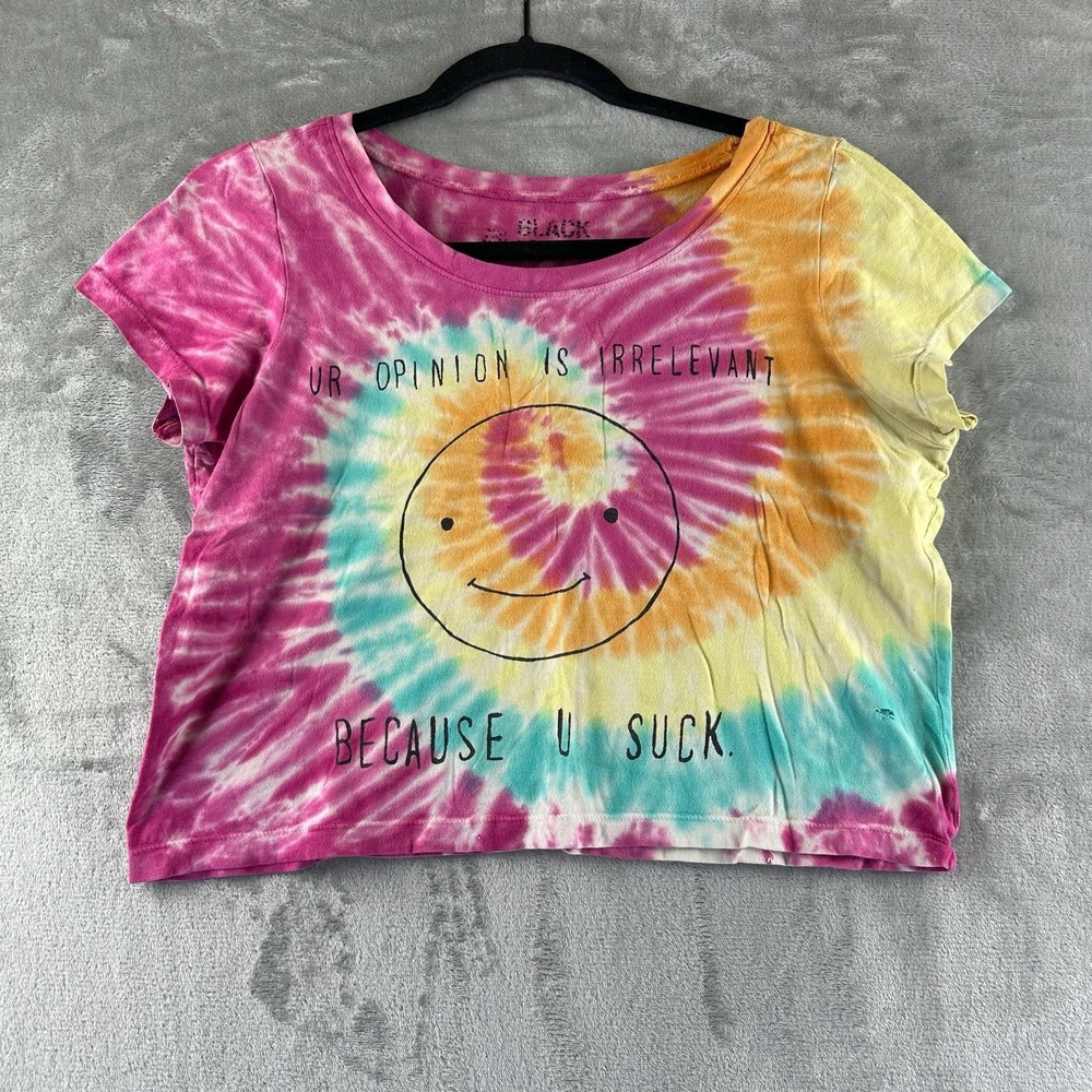 Black Matter Crop Top Women's M/L Tie Dye Graphic Print "Because U Suck"